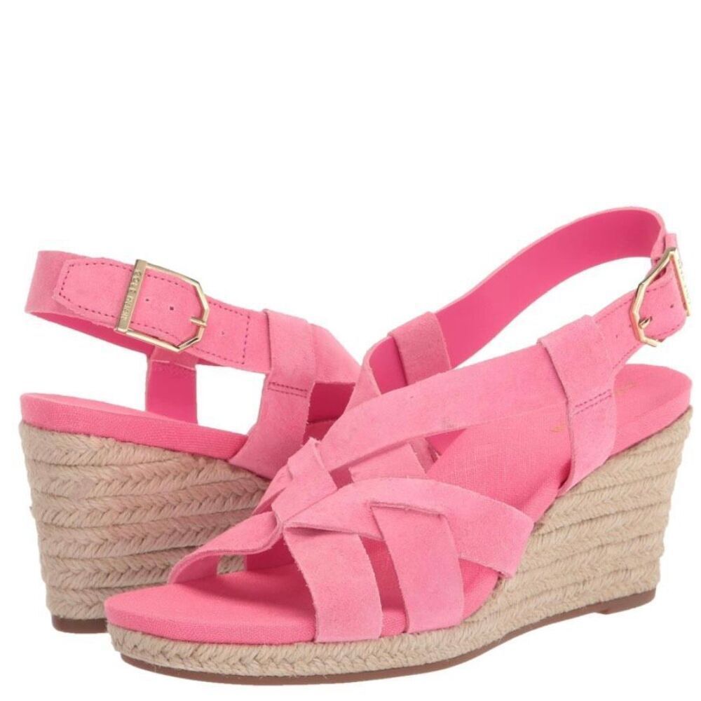 Cole Haan Crystal Wedge Leather Espadrille Strap Sandal, Pink, Size‎ 9, NWOB